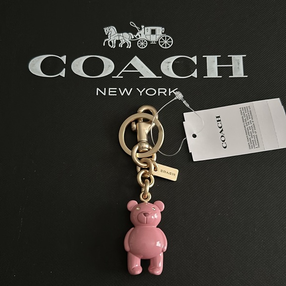 Coach Bear Bag Charm pink Ruby Gold Enamel keychain CP890 Teddy Purse Accessory - Picture 1 of 7